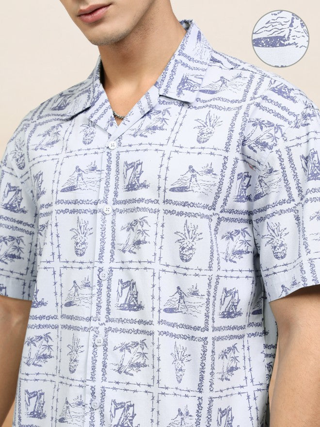 Highlander Men Blue Printed Relaxed Fit Casual Shirt - Blue - Image 5