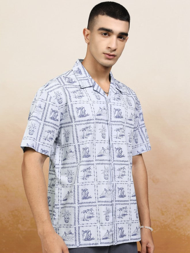 Highlander Men Blue Printed Relaxed Fit Casual Shirt - Blue - Image 6