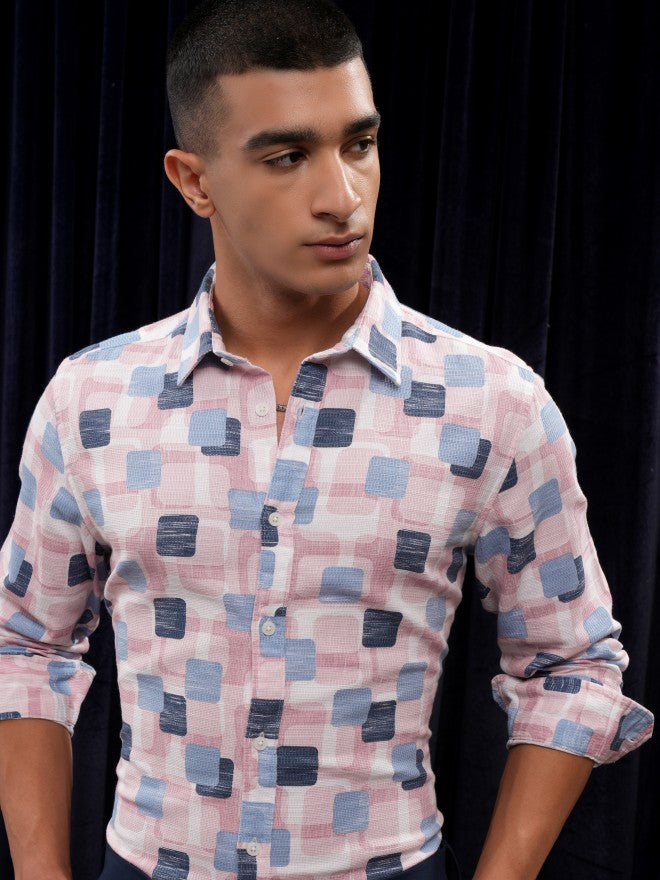 Highlander Men Pink Printed Regular Fit Casual Shirt - Pink - Image 1