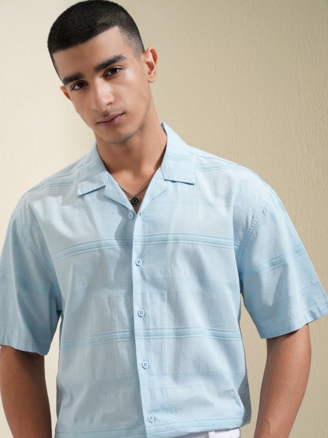 Highlander Men Blue Striped Relaxed Fit Casual Shirt - Blue - Image 1