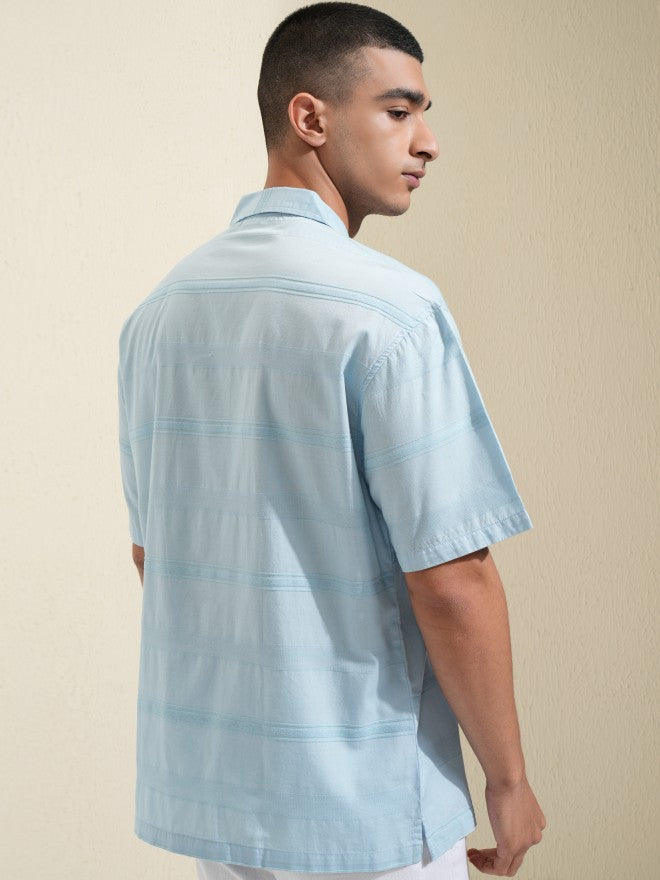 Highlander Men Blue Striped Relaxed Fit Casual Shirt - Blue - Image 3