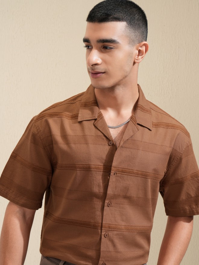 Highlander Men Brown Striped Relaxed Fit Casual Shirt - Brown - Image 1