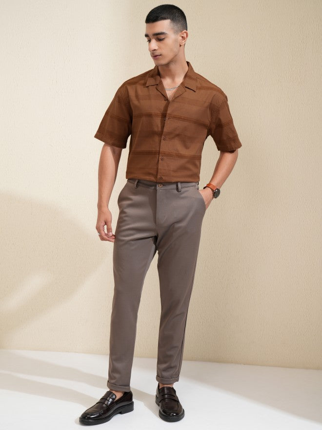Highlander Men Brown Striped Relaxed Fit Casual Shirt - Brown - Image 2