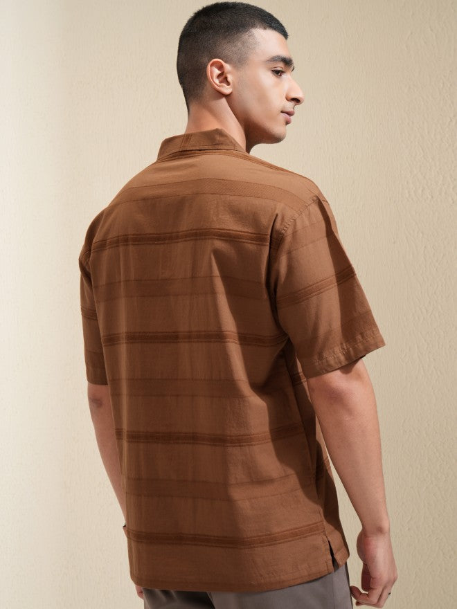 Highlander Men Brown Striped Relaxed Fit Casual Shirt - Brown - Image 3