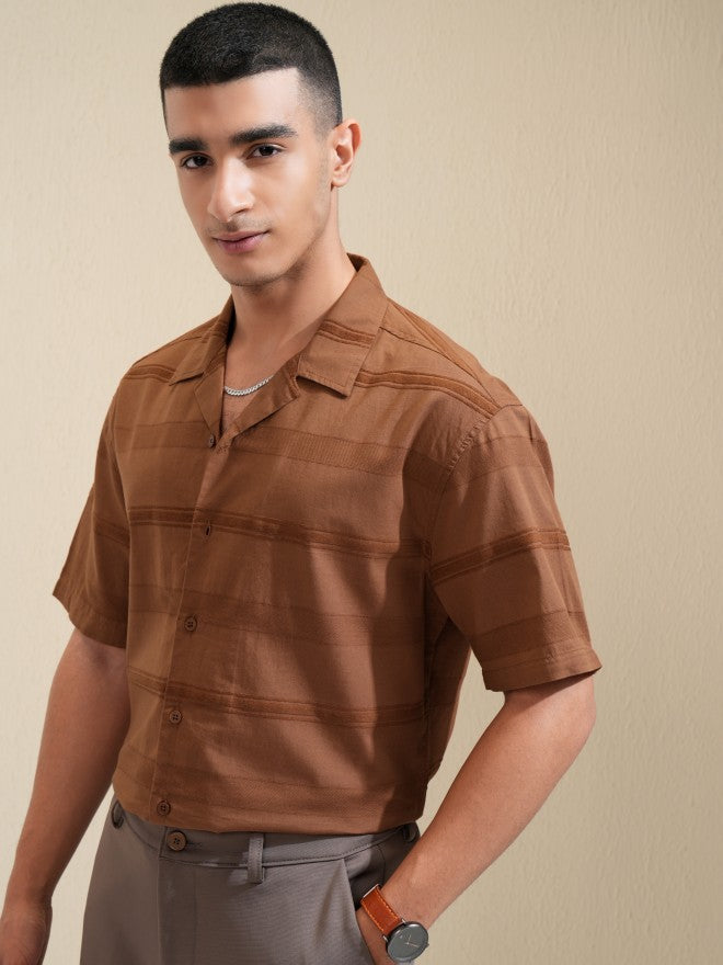 Highlander Men Brown Striped Relaxed Fit Casual Shirt - Brown - Image 4