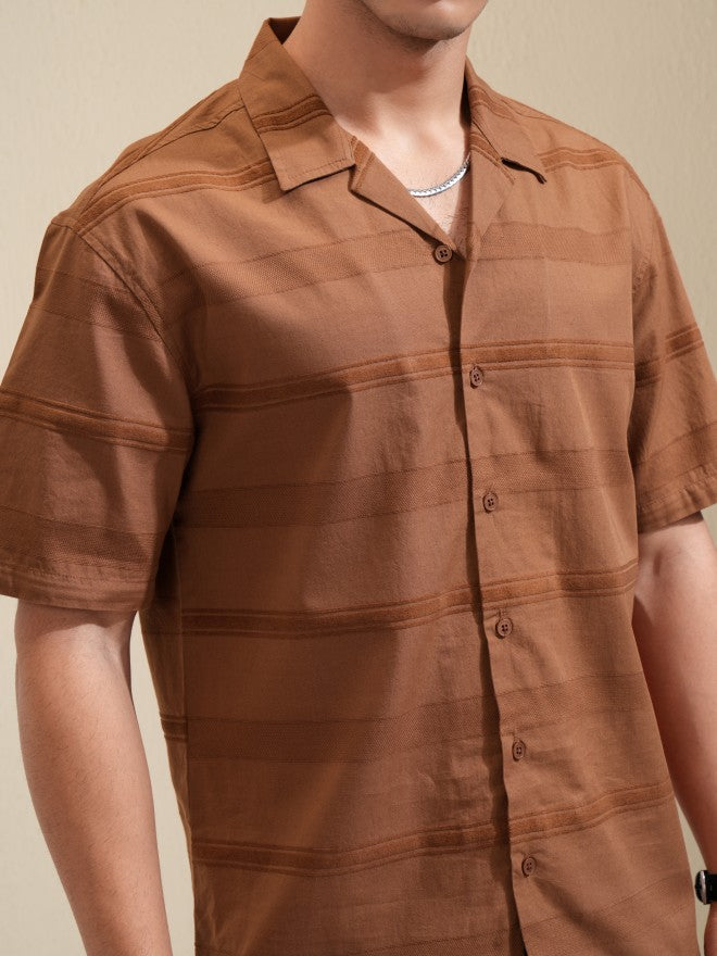 Highlander Men Brown Striped Relaxed Fit Casual Shirt - Brown - Image 5