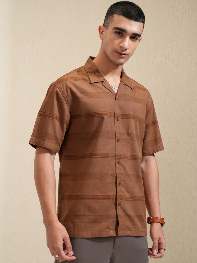 Highlander Men Brown Striped Relaxed Fit Casual Shirt - Brown - Image 6