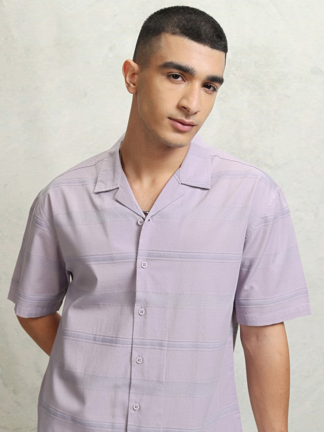 Highlander Men Lavender Striped Relaxed Fit Casual Shirt - Lavender - Image 1