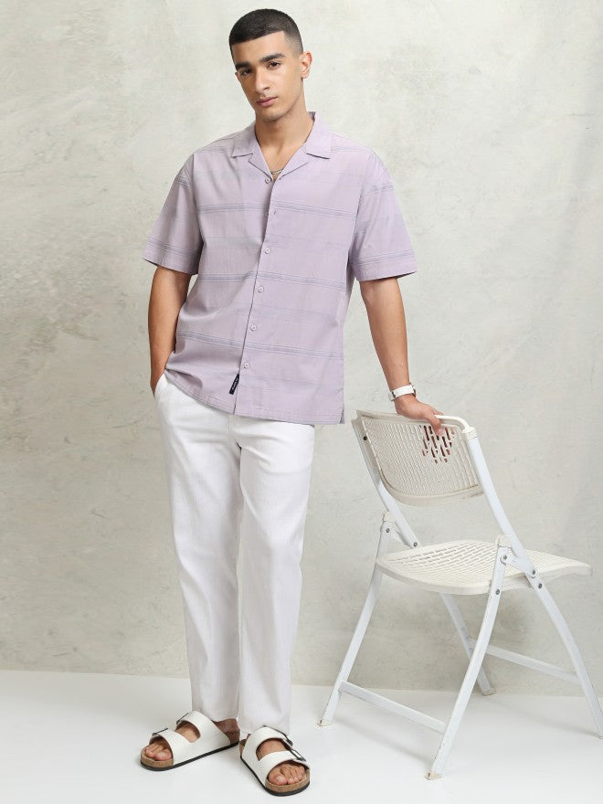 Highlander Men Lavender Striped Relaxed Fit Casual Shirt - Lavender - Image 2