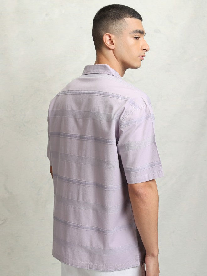 Highlander Men Lavender Striped Relaxed Fit Casual Shirt - Lavender - Image 3