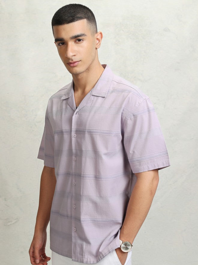 Highlander Men Lavender Striped Relaxed Fit Casual Shirt - Lavender - Image 4
