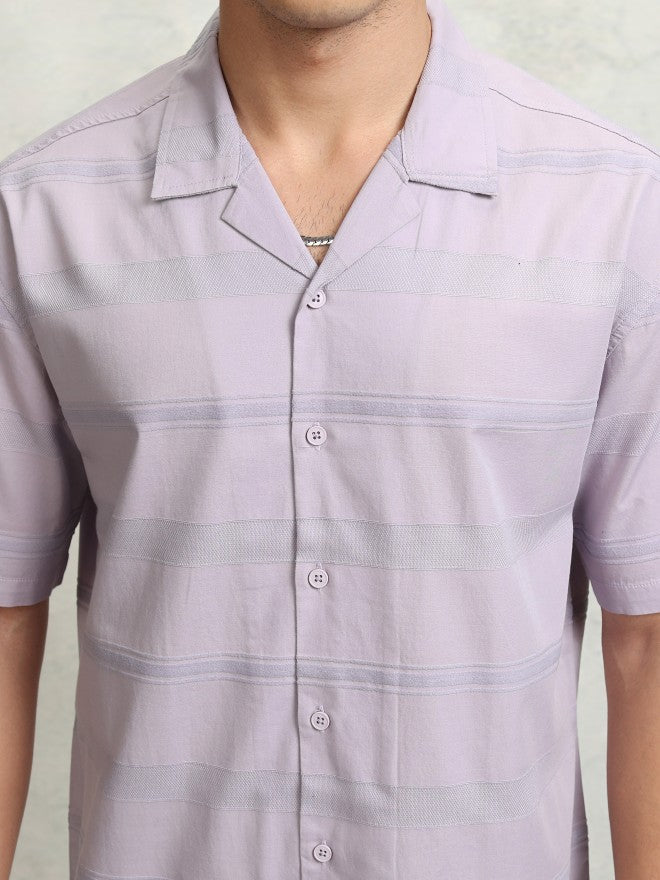 Highlander Men Lavender Striped Relaxed Fit Casual Shirt - Lavender - Image 5