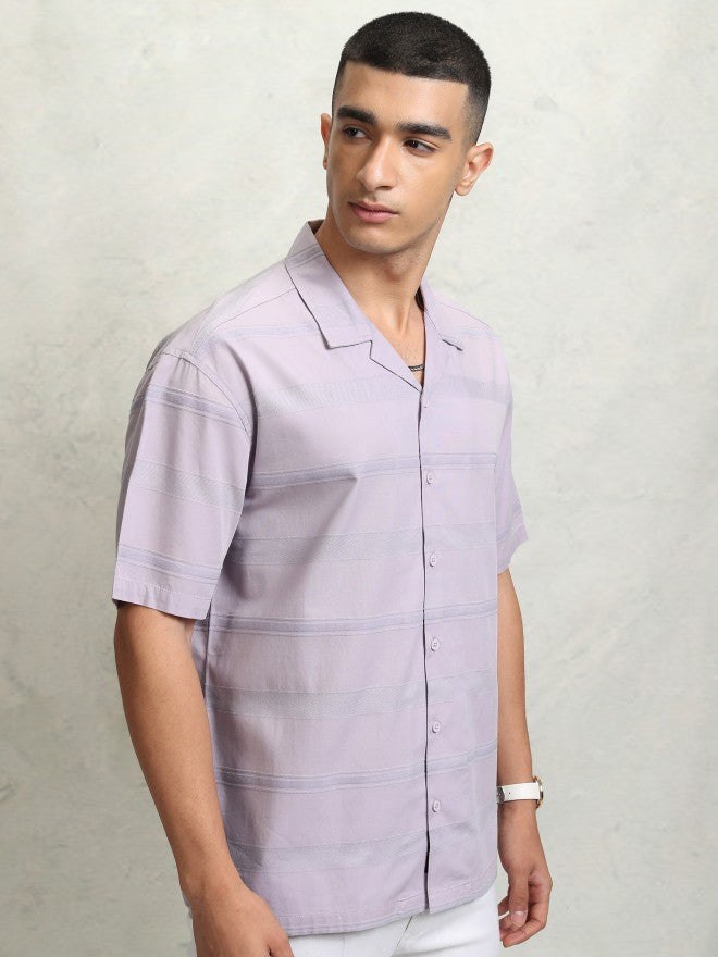 Highlander Men Lavender Striped Relaxed Fit Casual Shirt - Lavender - Image 6