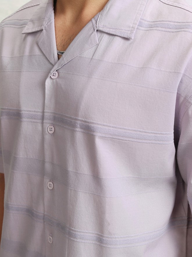 Highlander Men Lavender Striped Relaxed Fit Casual Shirt - Lavender - Image 7