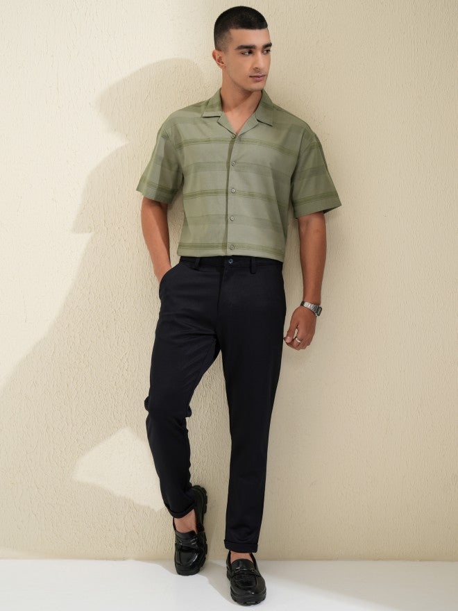 Highlander Men Olive Striped Relaxed Fit Casual Shirt - Olive - Image 2