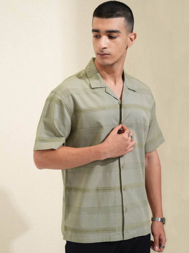 Highlander Men Olive Striped Relaxed Fit Casual Shirt - Olive - Image 6