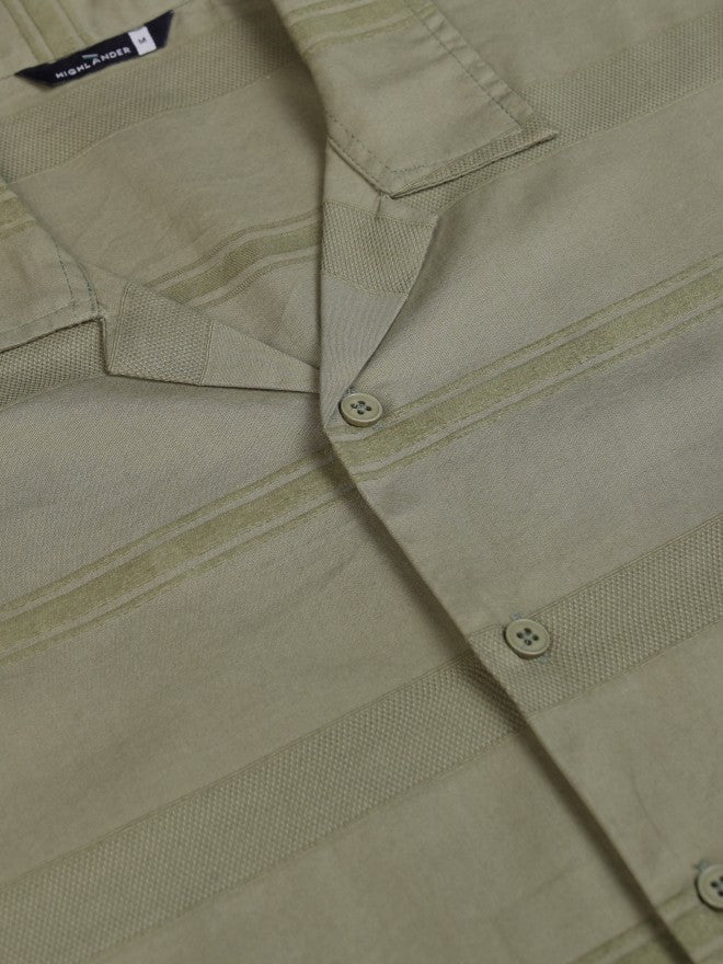 Highlander Men Olive Striped Relaxed Fit Casual Shirt - Olive - Image 7