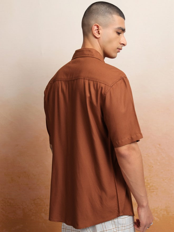 Highlander Men Terracotta Textured Relaxed Fit Casual Shirt - Terracotta - Image 3