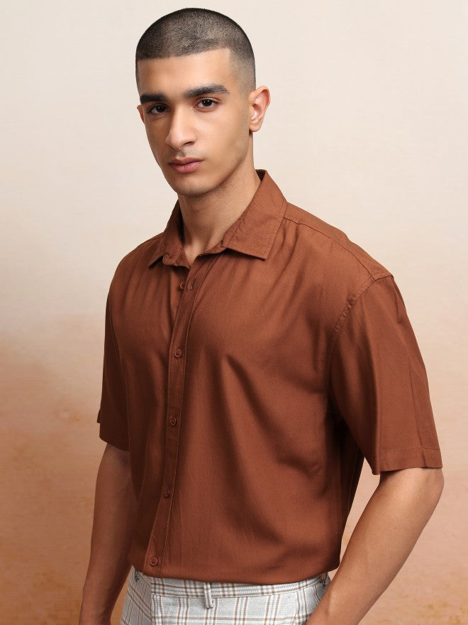 Highlander Men Terracotta Textured Relaxed Fit Casual Shirt - Terracotta - Image 4