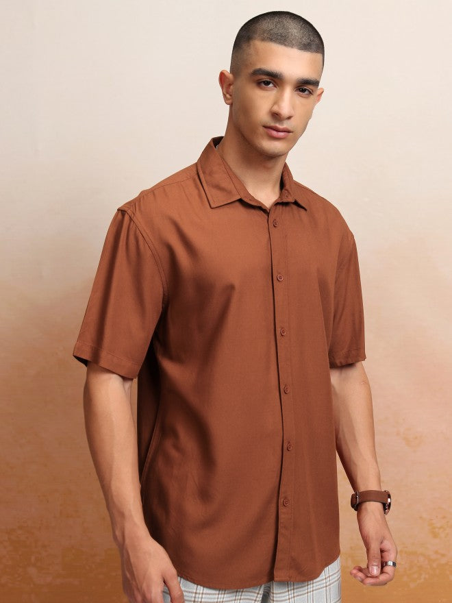 Highlander Men Terracotta Textured Relaxed Fit Casual Shirt - Terracotta - Image 6