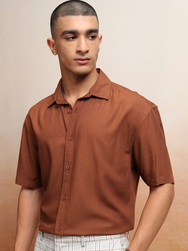 Highlander Men Terracotta Textured Relaxed Fit Casual Shirt - Terracotta - Image 7