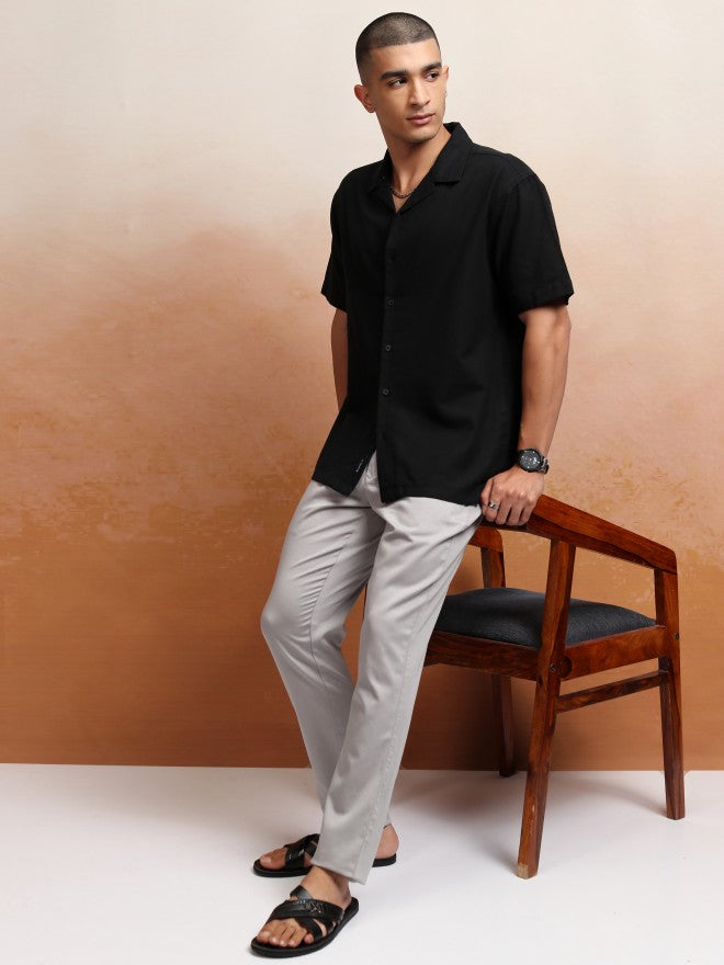 Highlander Men Black Textured Relaxed Fit Casual Shirt - Black - Image 2