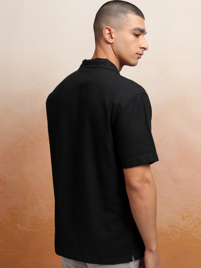 Highlander Men Black Textured Relaxed Fit Casual Shirt - Black - Image 3