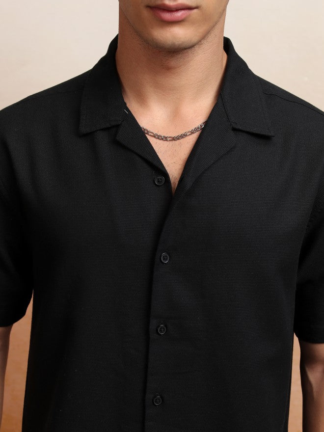 Highlander Men Black Textured Relaxed Fit Casual Shirt - Black - Image 5