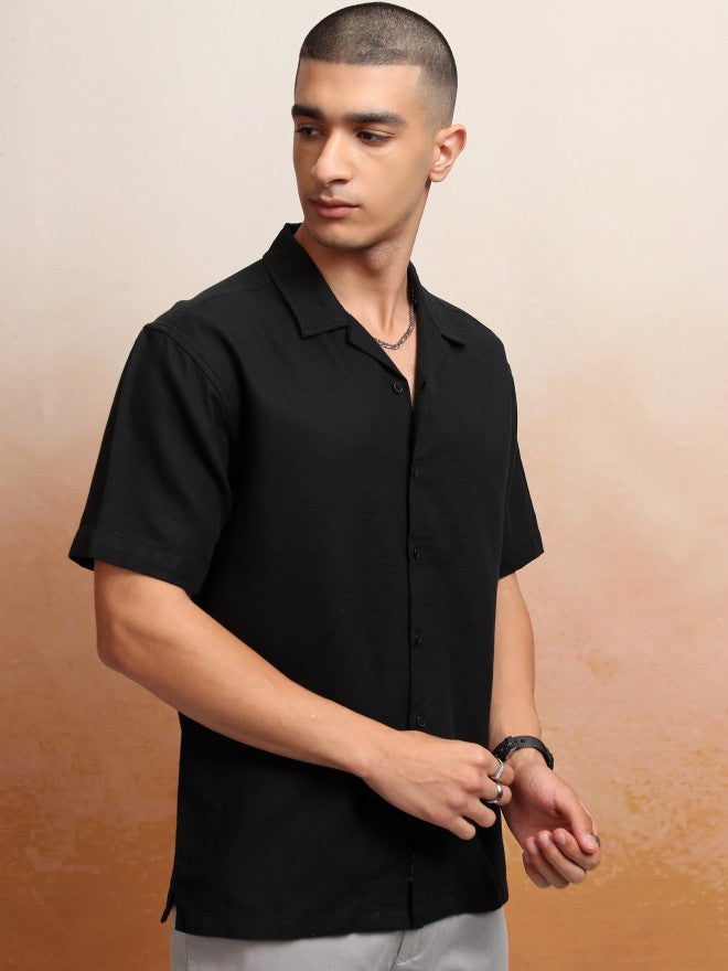 Highlander Men Black Textured Relaxed Fit Casual Shirt - Black - Image 6