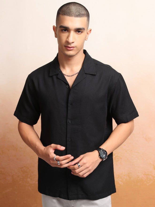 Highlander Men Black Textured Relaxed Fit Casual Shirt - Black - Image 7