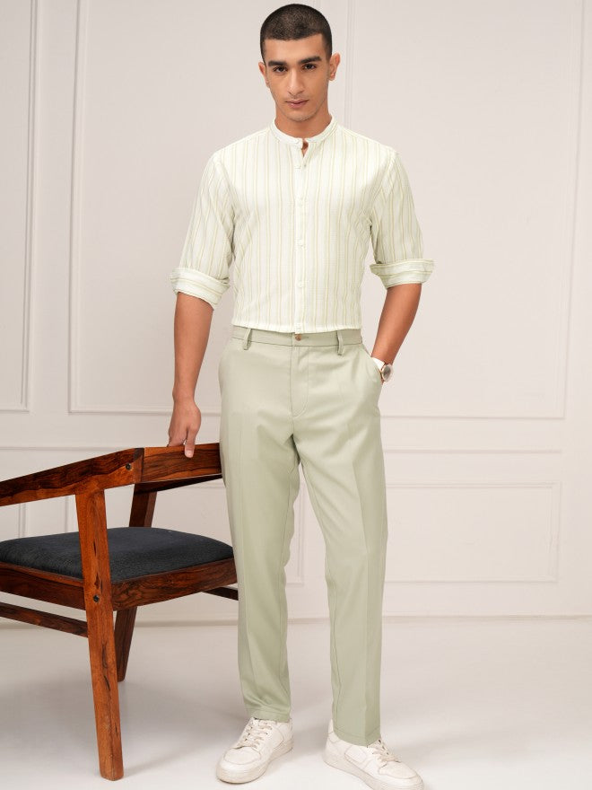 Highlander Men Cream Striped Regular Fit Casual Shirt - Cream - Image 2