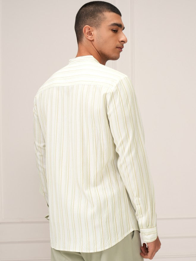 Highlander Men Cream Striped Regular Fit Casual Shirt - Cream - Image 3