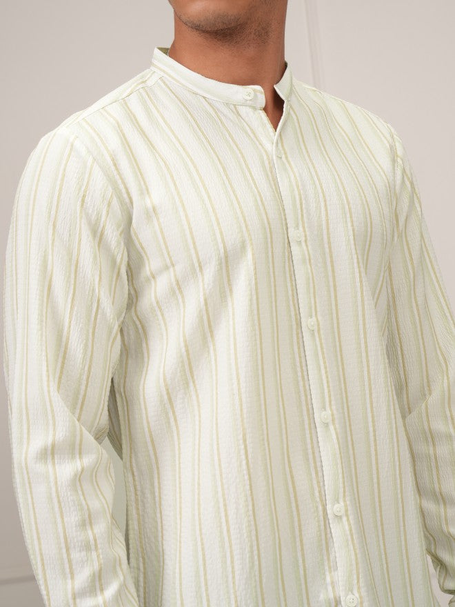 Highlander Men Cream Striped Regular Fit Casual Shirt - Cream - Image 5