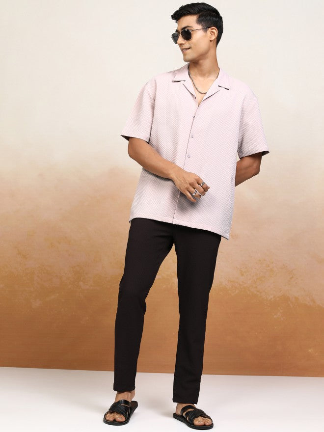Highlander Men Pink Textured Relaxed Fit Casual Shirt - Pink - Image 2