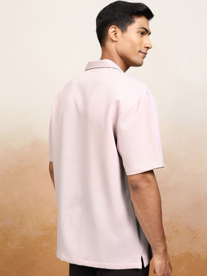 Highlander Men Pink Textured Relaxed Fit Casual Shirt - Pink - Image 3