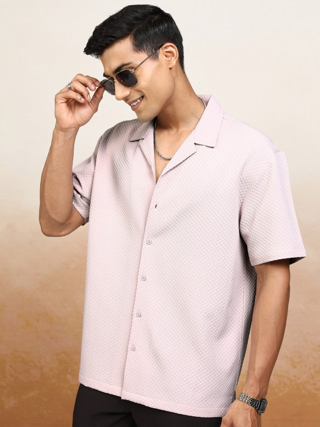 Highlander Men Pink Textured Relaxed Fit Casual Shirt - Pink - Image 4