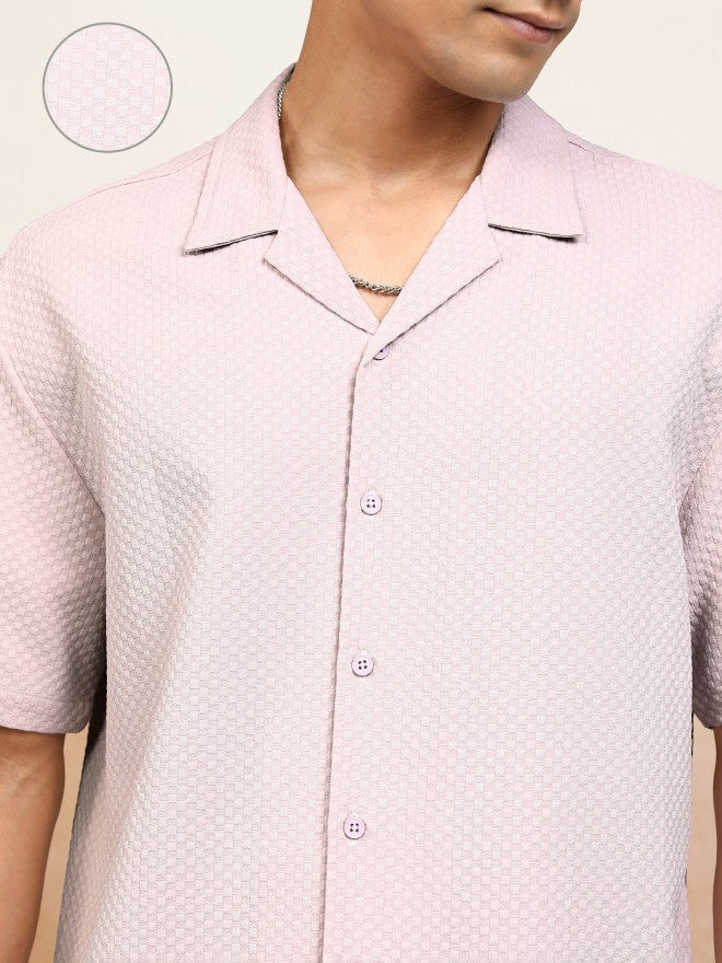 Highlander Men Pink Textured Relaxed Fit Casual Shirt - Pink - Image 5