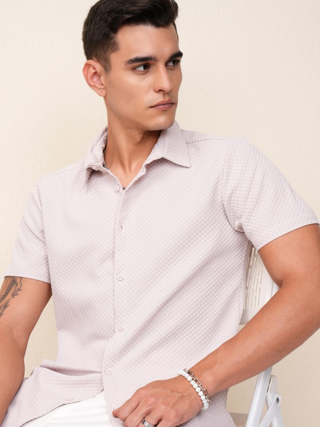Highlander Men Pink Self Design Regular Fit Casual Shirt - Pink - Image 1