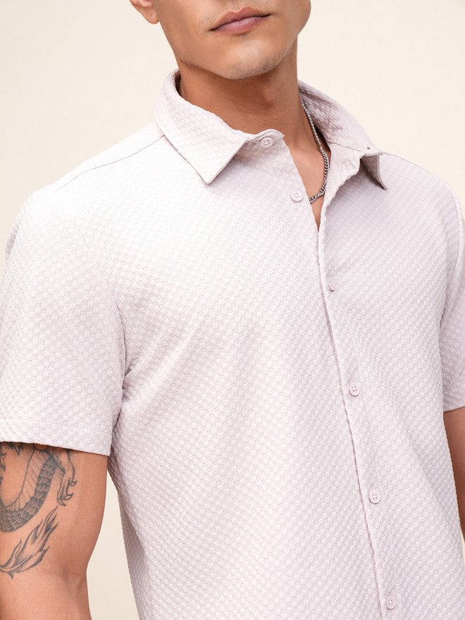 Highlander Men Pink Self Design Regular Fit Casual Shirt - Pink - Image 5