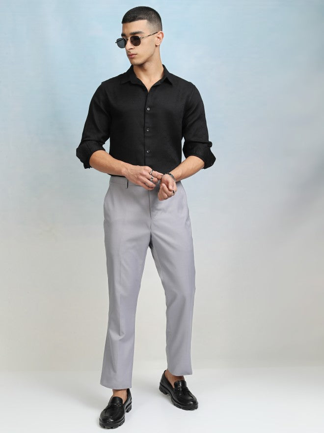 Highlader Men Black Textured Slim Fit Casual Shirt - Black - Image 2