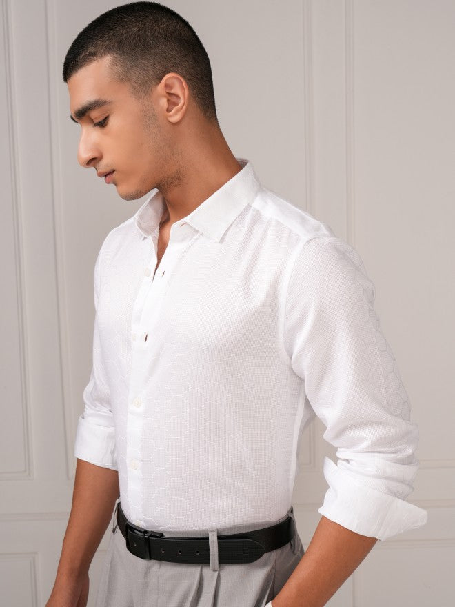 Highlander Men White Solid Slim Fit Casual Shirt - White - Image 1
