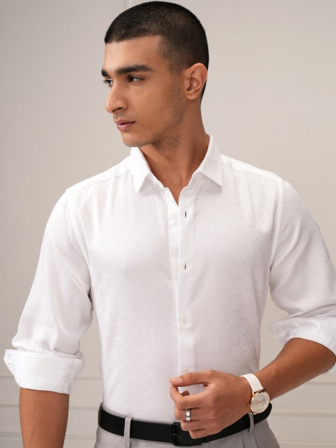 Highlander Men White Solid Slim Fit Casual Shirt - White - Image 4