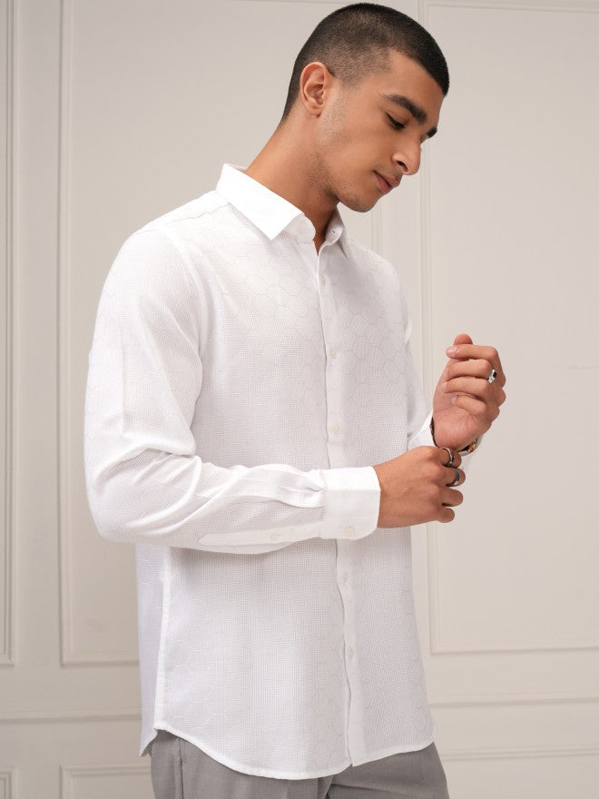 Highlander Men White Solid Slim Fit Casual Shirt - White - Image 6