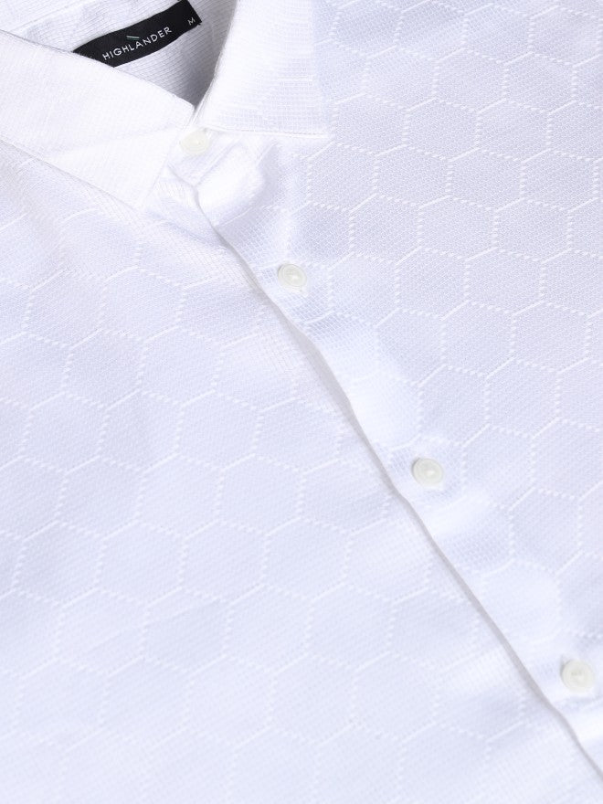 Highlander Men White Solid Slim Fit Casual Shirt - White - Image 7
