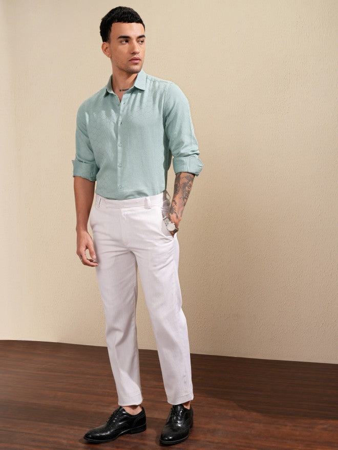 Highlader Men Teal Textured Slim Fit Casual Shirt - Teal - Image 2