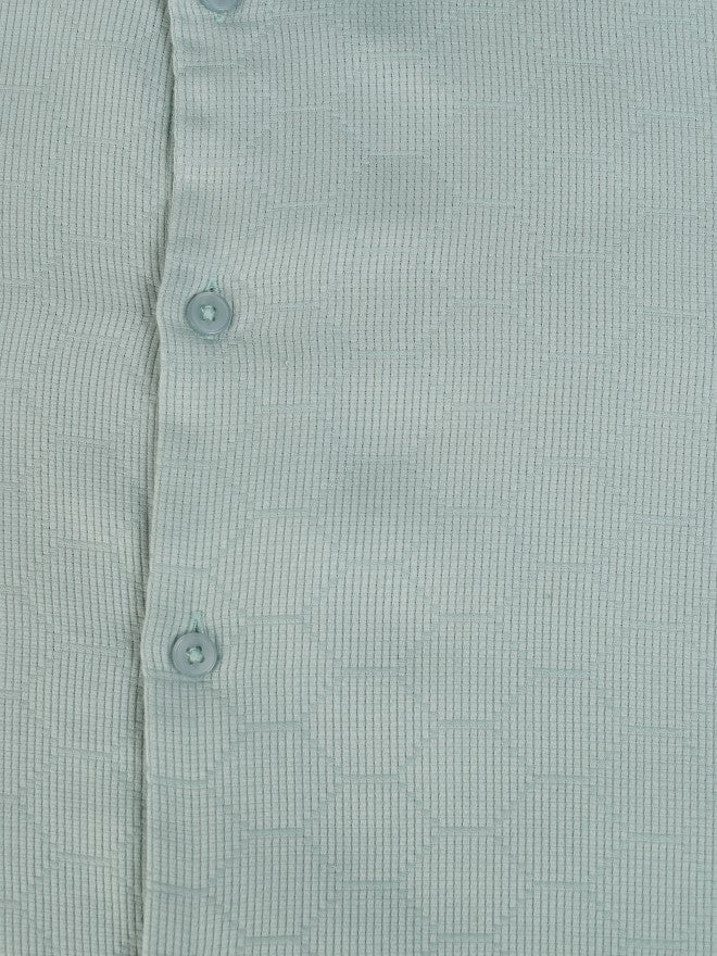 Highlader Men Teal Textured Slim Fit Casual Shirt - Teal - Image 8