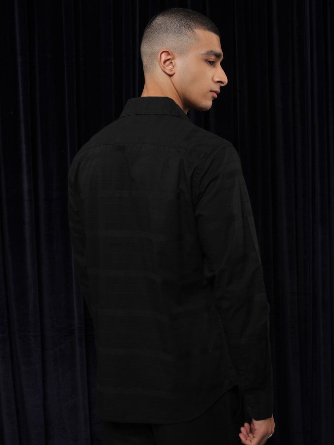 Highlander Men Black Striped Slim Fit Casual Shirt - Black - Image 3
