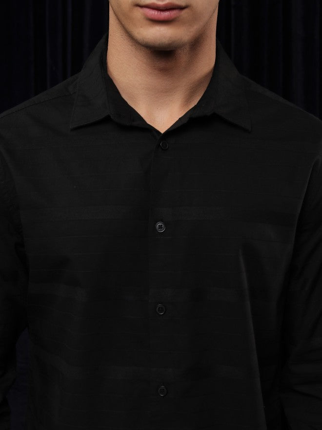 Highlander Men Black Striped Slim Fit Casual Shirt - Black - Image 5