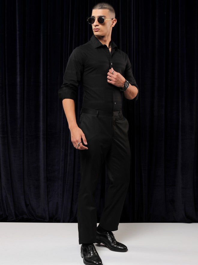 Highlander Men Black Striped Slim Fit Casual Shirt - Black - Image 2