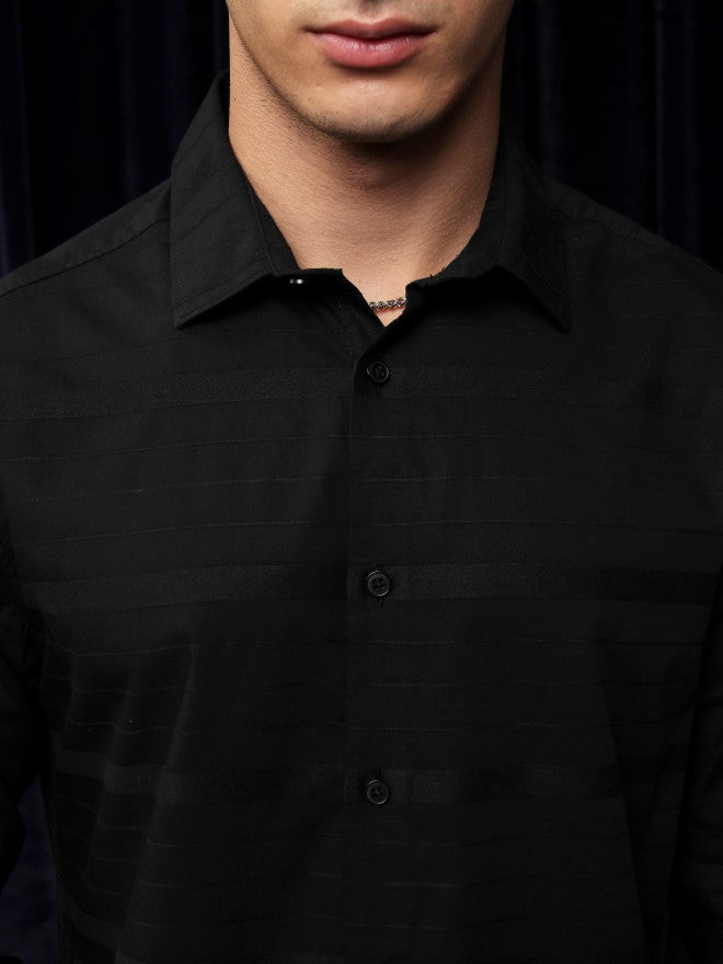 Highlander Men Black Striped Slim Fit Casual Shirt - Black - Image 5